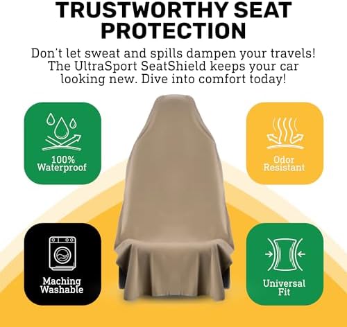 UltraSport Tan Front Seat Cover - Waterproof Car Seat Protector, Universal Fit, Washable, Soft Microfiber, Anti-Stink, Comfortable, Easy to Install - Image 2