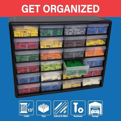 Akro-Mils 24-Drawer Plastic Storage Cabinet, 20" W x 6" D x 16" H, Black - Image 4