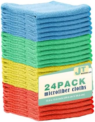 24 Pack 16'x16' Microfiber Household Cleaning Cloths - Multi-Purpose, Machine Washable, Absorbent Towels for Kitchen, Car, Home Appliances (16x16 24 Pack) by Unknown