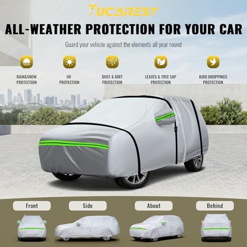 TUCAREST 6-Layers Premium Full Car Cover Hard Shell Zipper Design Waterproof All Weather Weatherproof UV Sun Protection Snow Dust Storm Resistant Outdoor with Straps (Fit for SUV/MPV 201"- 211") - Image 4