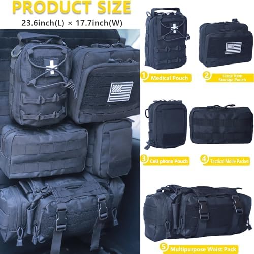 Universal Tactical Car Seat Back Organizer Bag Tactical Molle Vehicle Organizers Panel Vehicle Protector Organizers with 5 Detachable Pouches for Car (Upgraded C Black) - Image 2