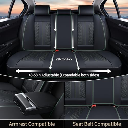 FLORICH Leather Seat Covers Full Set Automotive Car Seat Cover Front and Back Waterproof Auto Seat Covers Full Coverage Car Seat Protector Cushion Universal Fit for Most Cars SUV Trucks, Black&Green - Image 4