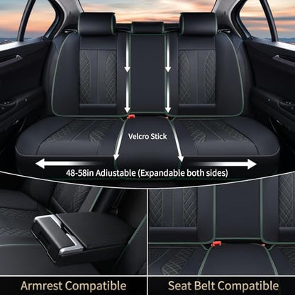 FLORICH Leather Seat Covers Full Set Automotive Car Seat Cover Front and Back Waterproof Auto Seat Covers Full Coverage Car Seat Protector Cushion Universal Fit for Most Cars SUV Trucks, Black&Green - Image 4
