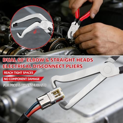 Electrical Disconnect Pliers for Cars: 2026 Upgraded Portable Dual Angled Automotive Connector Separator Tool Set with Bag for Car Terminal and Wiring Harness Removal in Tight Engine Space - Image 3