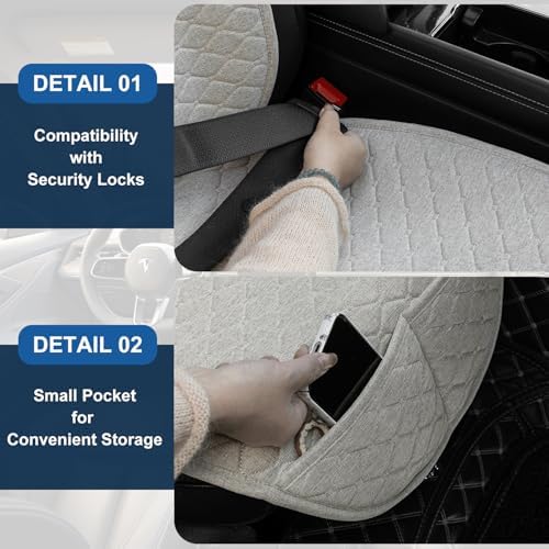 Linen Car Seat Covers for Cars, Front Car Seat Cover Protectors with Storage Bags, Anti-Slip & Soft Automotive Seat Cushion Universal Fit for Most Sedan, SUVs, Vehicles (Beige) - Image 6