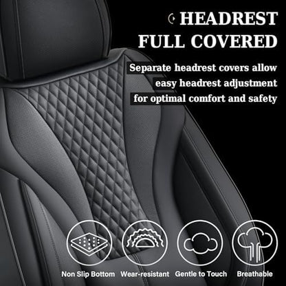 Coverado Waterproof Nappa Leather Car Seat Covers Full Set, 5-Seat Car Seat Protector, Front & Rear Cushions Fit for Most Sedans, SUVs,Trucks，Black - Image 6