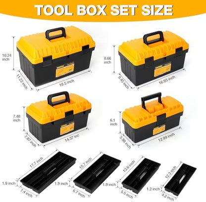 4 Pack Heavy Duty Plastic Tool Box Set, Stackable Portable Boxes, 13-19" - Image 5
