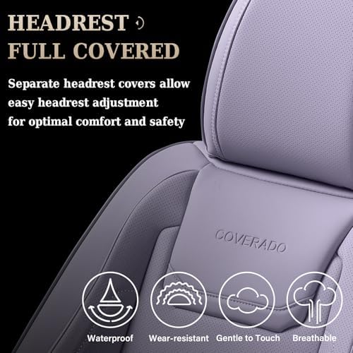 Coverado Car Seat Covers, Front Covers for Cars, Car Seat Cover Front Seats, Car Seat Protector Waterproof, Leather Car Seat Cushion, Universal Interior Covers Seat Protectors for Most Cars Purple - Image 4