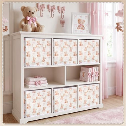 Geelin 6 Pcs Bow Bear Cube Storage Bins 11 in Storage Basket with Handle - Image 6