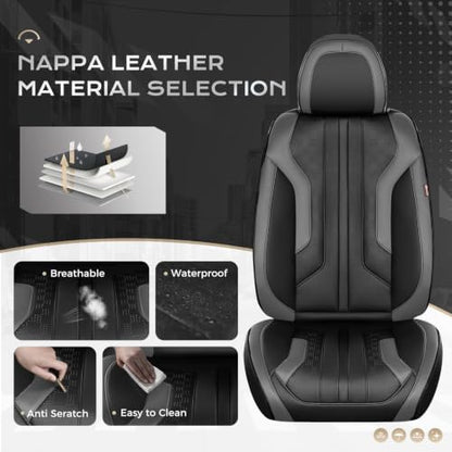 Coverado Car Seat Covers Full Set, Seat Covers for Cars, Front Seat Covers and Back Seat Cover Waterproof Leather Automotive Seat Cover, Universal Car Interior Protectors Cushion for Most Cars - Image 2