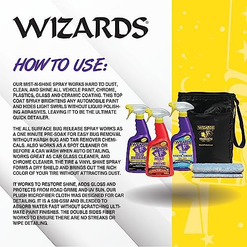 Wizards 5 Piece Car Detailing Kit - Beginner Friendly Professional Car Detailing Kit - Car Accessories for Men - Comes with a Microfiber Towel, Storage Bag and 22 oz Spray Bottles - Image 2
