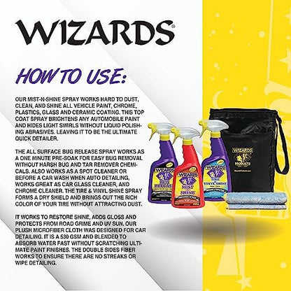 Wizards 5 Piece Car Detailing Kit - Beginner Friendly Professional Car Detailing Kit - Car Accessories for Men - Comes with a Microfiber Towel, Storage Bag and 22 oz Spray Bottles - Image 4