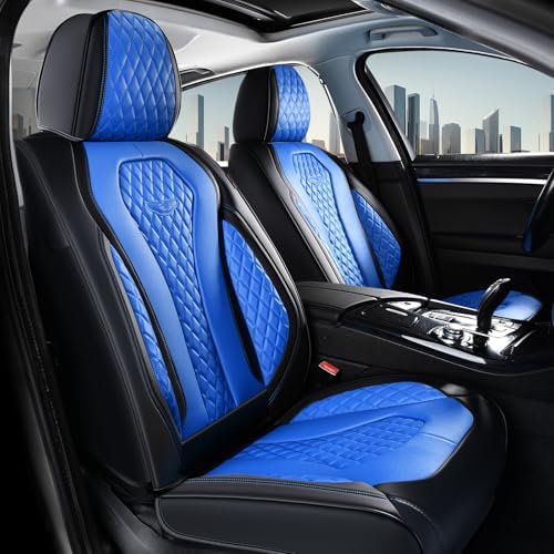 Coverado Automotive Seat Covers Front Seats, Seat Covers 2 Pack, Blue Car Seat Cover, Waterproof Auto Seat Covers, Car Seat Cushion, Front Car Seat Covers Leather Car Seat Protector Fit for Most Cars by COVERADOAUTO