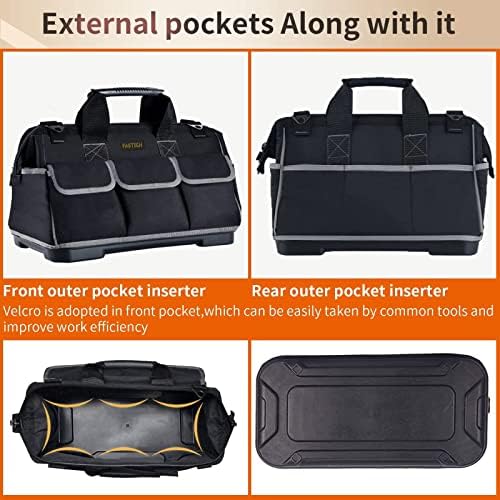 FASTECH 20-inch Wide Mouth Tool Bag with Water Proof Molded Base, Waterproof Tool Organizer Bag for Men with Adjustable Shoulder Strap (Grey-20INCH) - Image 3