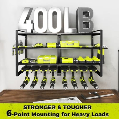 KAFAHOM Power Tool Organizer-8 Drill Holder Wall Mount,4 Layer Heavy Duty Metal Power Tool Storage Rack,Garage Tool Organizer and Storage with Screwdriver Holder/Plier Holder/Hammer Holder - Image 3