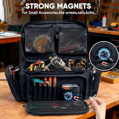 Heavy Duty Tool Bag Organizer with Strong Magnets & Detachable Pouches, Tactical Tool Tote for Men, Multiple Pockets, Anti-Friction Bottom Utility Tool's Bag for Electrician,Mechanic - Image 3