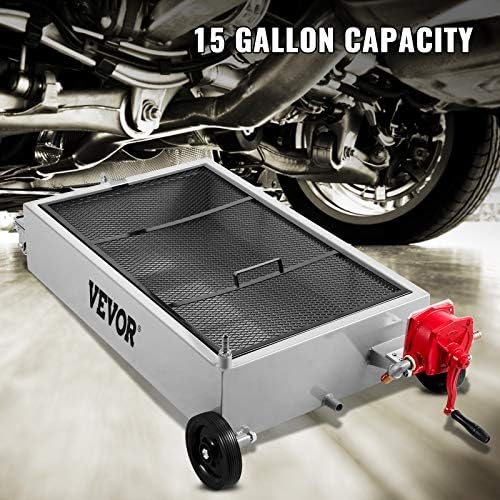 VEVOR Oil Drain Pan 15 Gallon Oil Drain Tank, 57L Low Profile Oil Drain Pan, Large Capacity Oil Change Pan, Foldable Hand, with Pump, Hose, Swivel Casters Wheels for Car, SUV, Trucks Oil Draining - Image 2