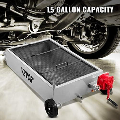 VEVOR Oil Drain Pan 15 Gallon Oil Drain Tank, 57L Low Profile Oil Drain Pan, Large Capacity Oil Change Pan, Foldable Hand, with Pump, Hose, Swivel Casters Wheels for Car, SUV, Trucks Oil Draining - Image 2