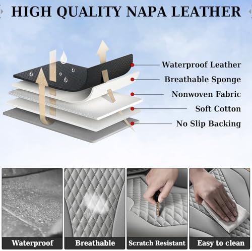 Coverado Gray Nappa Leather Car Seat Covers Front Seats ，Waterproof Car Seat Protector & Cushion, Universal Fit for Most Cars - Image 6