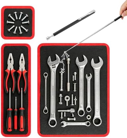 Magnetic Tool Mat Set, 4 Pack Heavy Duty Flexible Magnetic Mat with PVC Coating, Holds Screws, Bolts, Nuts and Small Tools for Garage Workshop and Auto Repair (Red) by Unknown