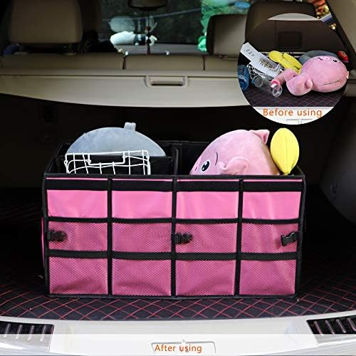Car Trunk Organizer Collapsible Portable Multi Compartments Organizer with Non Slip Straps for SUV Truck Auto Vehicle Car Auto Minivan (Large without cover, Pink) - Image 3