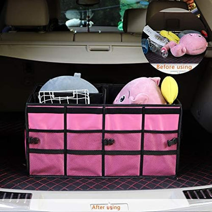 Car Trunk Organizer Collapsible Portable Multi Compartments Organizer with Non Slip Straps for SUV Truck Auto Vehicle Car Auto Minivan (Large without cover, Pink) - Image 3