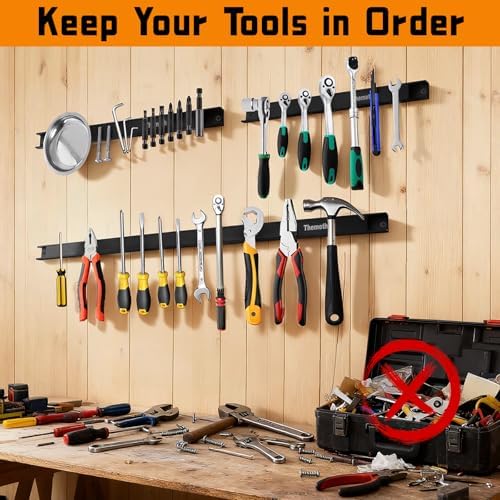 18" Magnetic Tool Holder Strip, 6 Pieces Black Metal Tool Organizer Rack with Stainless Steel Surface, Magnet Bar for Garage Workshop, Easy To Install with Mounting Screws - Image 5