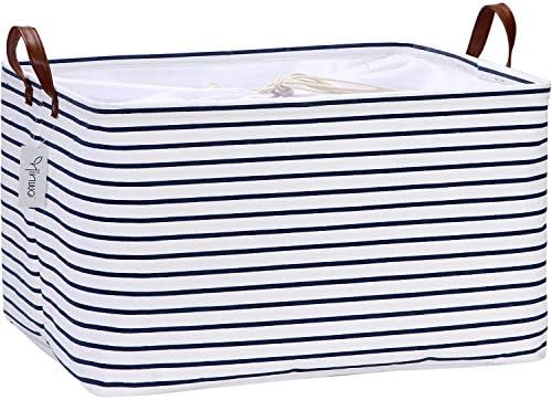 Hinwo 70L Extra Large Canvas Storage Bin with Lid and Handles by Hinwo