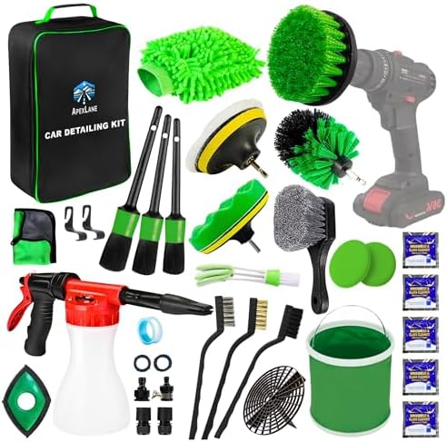 31 Pcs Car Detailing Kit, Car Detailing Brush Set, Auto Detailing Drill Brush Set, Car Detailing Brushes, Car Wash Kit with Washing mitt,waxing & Drill sponges Set for Car. by APEXLANE