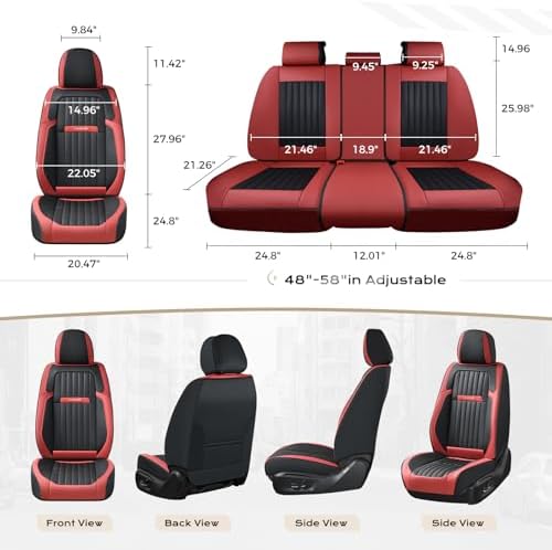 Coverado Car Seat Covers Full Set, Seat Covers for Cars, Car Seat Cover, Car Seat Protector, Leather Car Seat Cushion, Waterproof Car Seat Covers Front Seats and Back Fit for Most Cars(Red&Black) - Image 5