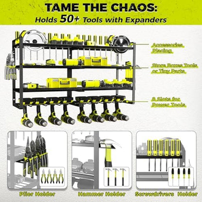 KAFAHOM Power Tool Organizer-8 Drill Holder Wall Mount,4 Layer Heavy Duty Metal Power Tool Storage Rack,Garage Tool Organizer and Storage with Screwdriver Holder/Plier Holder/Hammer Holder - Image 2