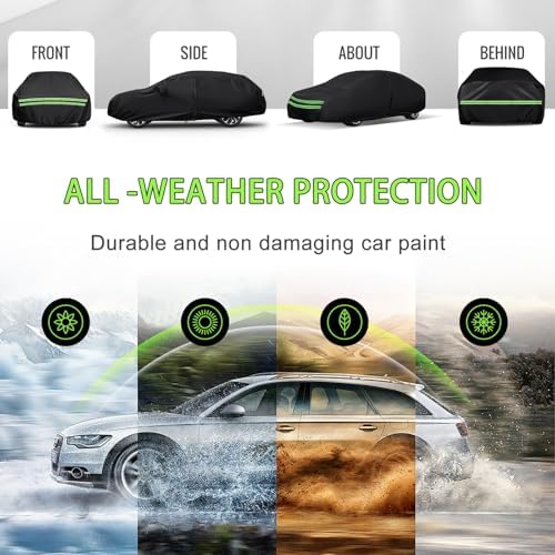 16-Layer 600D Heavy Duty Universal Full Car Cover for Outdoor & Indoor Use - All Weather Sun UV Rain Snow Dust Proof, Waterproof Scratch Resistant, Fits Sedan Body Length 187"-197"/15.5-16.4 ft - Image 5