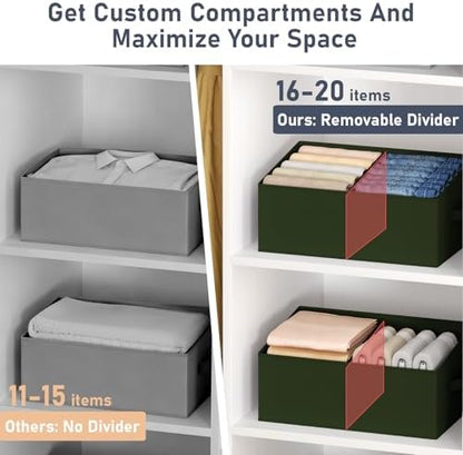DIMJ Large Closet Shelf Organizer Bins 8 Packs with Handles and Divider, Fabric Trapezoid Storage Baskets, Foldable Clothes Containers Box for Shelf, Towel, Book, Toy, Purse, Hats, Green - Image 3