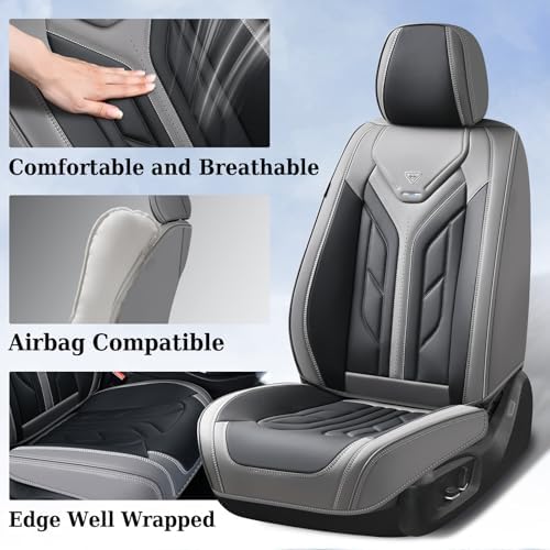 Coverado Seat Covers, Car Seat Covers Front Seats, Leather Seat Covers for Cars, Automotive Seat Covers Car Seat Protector Car Seat Cushion Universal Fit for Most Sedans SUV Pick-up Truck(Gray&Black) - Image 3