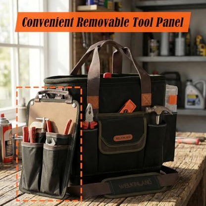 WELKINLAND 50-Pocket Electrician Tool Tote, 14" Waxed-Canvas HVAC Tool Bag - Image 3