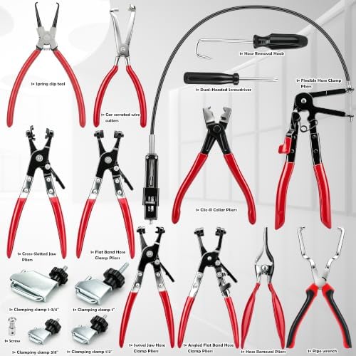 17 PCS Hose Clamp Pliers Set with Flexible Long Reach Cable, Professional Radiator & Fuel Line Removal Kit. (17 PCS) - Image 2