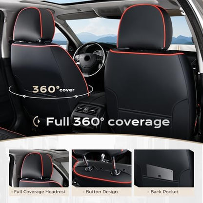 Coverado Front Seat Covers, Wear-Resistant Stain-Proof Cushions, Universal Fit for Most Vehicles, Waterproof Car Seat Protectors, Automotive Seat Covers-Red & Black Line Design - Image 4