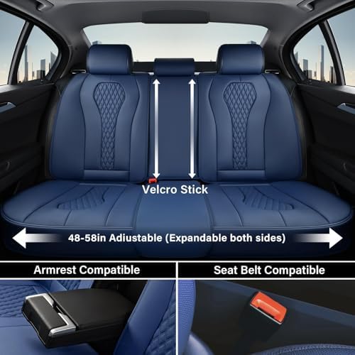Coverado Seat Covers, Car Seat Covers Full Set, Blue Car Seat Cover, Car Seat Covers Front Seats Back Seat Cover, Waterproof Car Seat Cushion,Leather Seat Covers Seat Protector Universal Fit Most Cars - Image 5