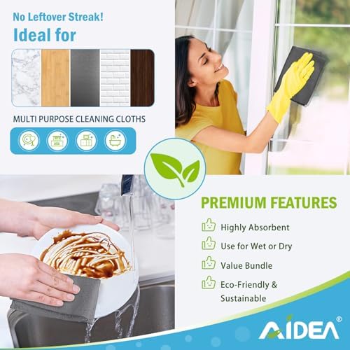 AIDEA Microfiber Cleaning Cloth Grey-100PK, Soft Absorbent Rags, Microfiber Towels for Cars, Kitchen Towels, Dusting Cloth for Home, Window, Cleaning Supplies, 12"×12" - Image 5