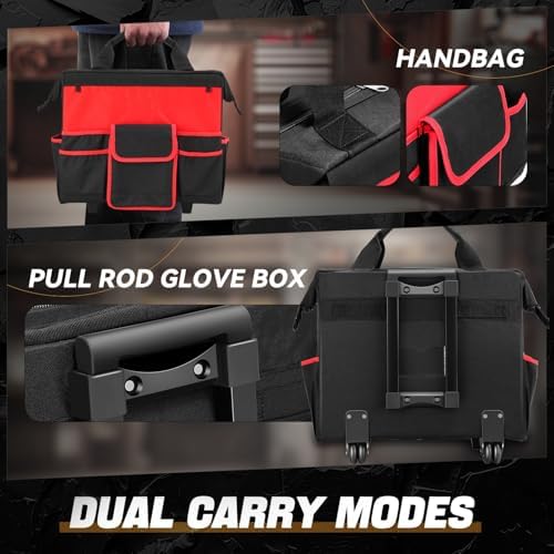 Auto Dynasty 17" Tool Bag Rolling Cart Canvas Organizer w/Wheels, 300LBS - Image 6