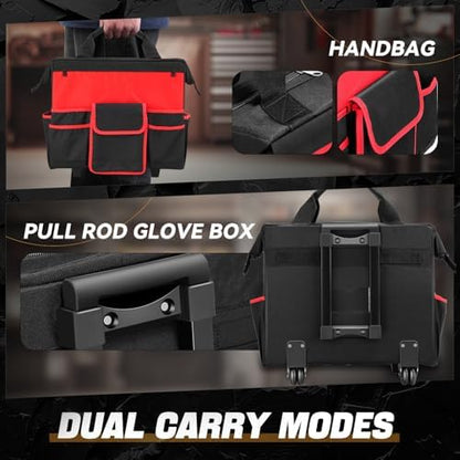 Auto Dynasty 17" Tool Bag Rolling Cart Canvas Organizer w/Wheels, 300LBS - Image 6