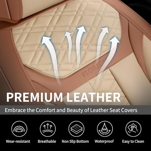 FLORICH Seat Covers, Atomutive Car Seat Covers Full Sets, Waterproof Seat Cover for Cars, Luxury Leather Universal Seat Cover Accessories Fit for Most Cars SUV Truck Sedans(Beige) - Image 5