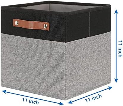 Temary 11 x 11 Cube Storage Bins Fabric Storage Cubes for Shelf, Closet, 4 Pack Cube Basket for Clothes, Storage Cube Bins with Leather Handles(Black&Grey) - Image 2
