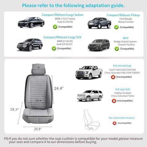 2pc Car Seat Covers, Luxury Car Protectors, Universal Anti-Slip Driver Seat Covers, Edge Wrapping Front Car Seat Covers with PU Leather(Gray) - Image 6