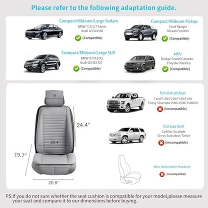2pc Car Seat Covers, Luxury Car Protectors, Universal Anti-Slip Driver Seat Covers, Edge Wrapping Front Car Seat Covers with PU Leather(Gray) - Image 6