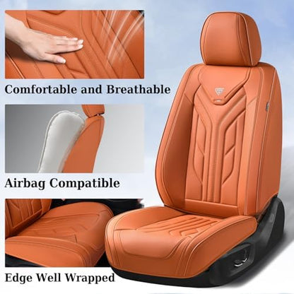 Coverado Seat Covers, Car Seat Covers Front Seats, Leather Seat Covers for Cars, Automotive Seat Covers Car Seat Protector Car Seat Cushion Universal Fit for Most Sedans SUV Pick-up Truck(Orange) - Image 3