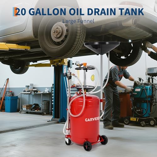 Garvee 20 Gallon Waste Oil Drain Tank, Air Operated Portable Oil Drainer with Adjustable Funnel, Fluid Fuel Transfer Drainage with Wheels, Oil Change Container for Automotive Workshops - Image 2