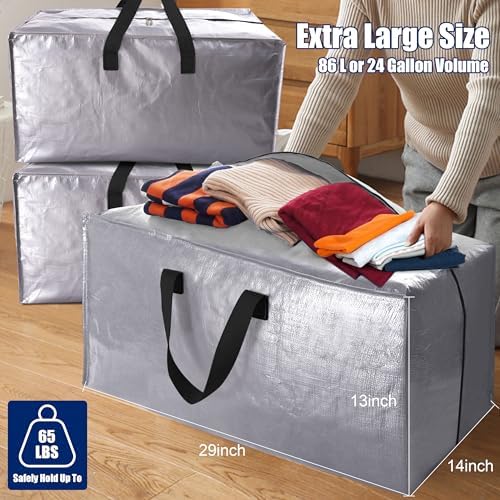Cosy Family 4 Pack Heavy Duty Extra Large Moving Bags with Backpack Straps - Strong Handles & Zippers, Storage Totes For Space Saving, Fold Flat, Alternative to Moving Box (X-Large-Set of 4, Silver) - Image 6