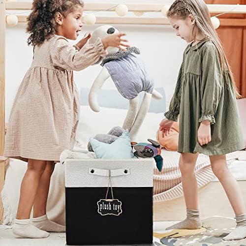 11 cube storage bins,Set of 4 Collapsible Fabric Storage Cubes with Labels,Linen Cube Storage Organizer Bins Kallax Storage Cubes for Organizing Office,Shelves,Nursery Toys,Clothes(White Black). - Image 3