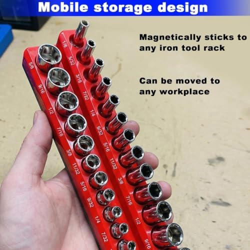 Magnetic Socket Organizer Set, 2-Piece SAE & Metric Socket Holders, Holds 52 Standard & Deep Sockets for Tool Drawers, Tool Carts (Sockets Not Included) - Image 5